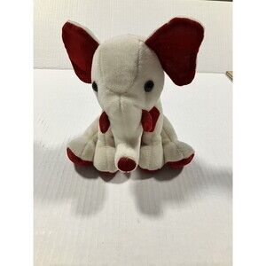 Christmas Elephant Walmart 6” Cream Red Plush Velvety Bow & Ears Xmas Decor